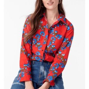 J. Crew collection lattice floral Red classic fit button down shirt